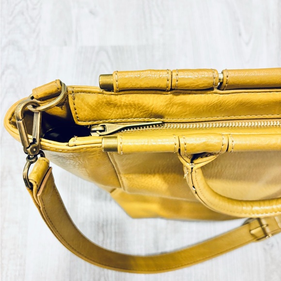 Matt & Nat Mustard Tan Vegan Leather Crossbody Medium Tote Bag - Picture 2 of 6